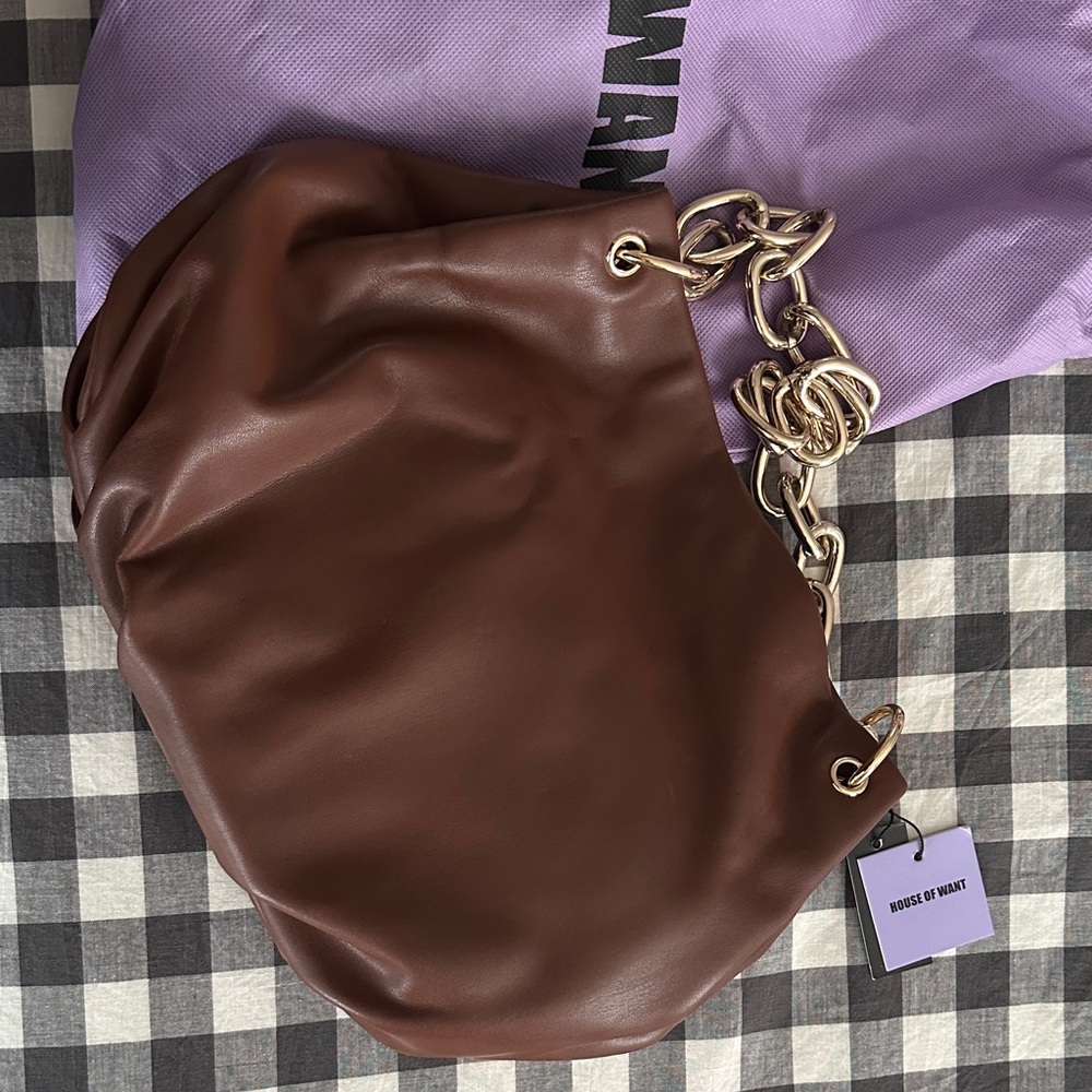 House of Want Brown Shoulder Bag with Chain Accent